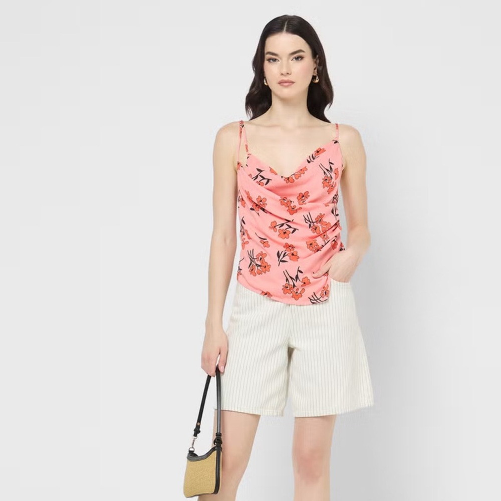 Topshop Pink Floral Cowl Neck Top